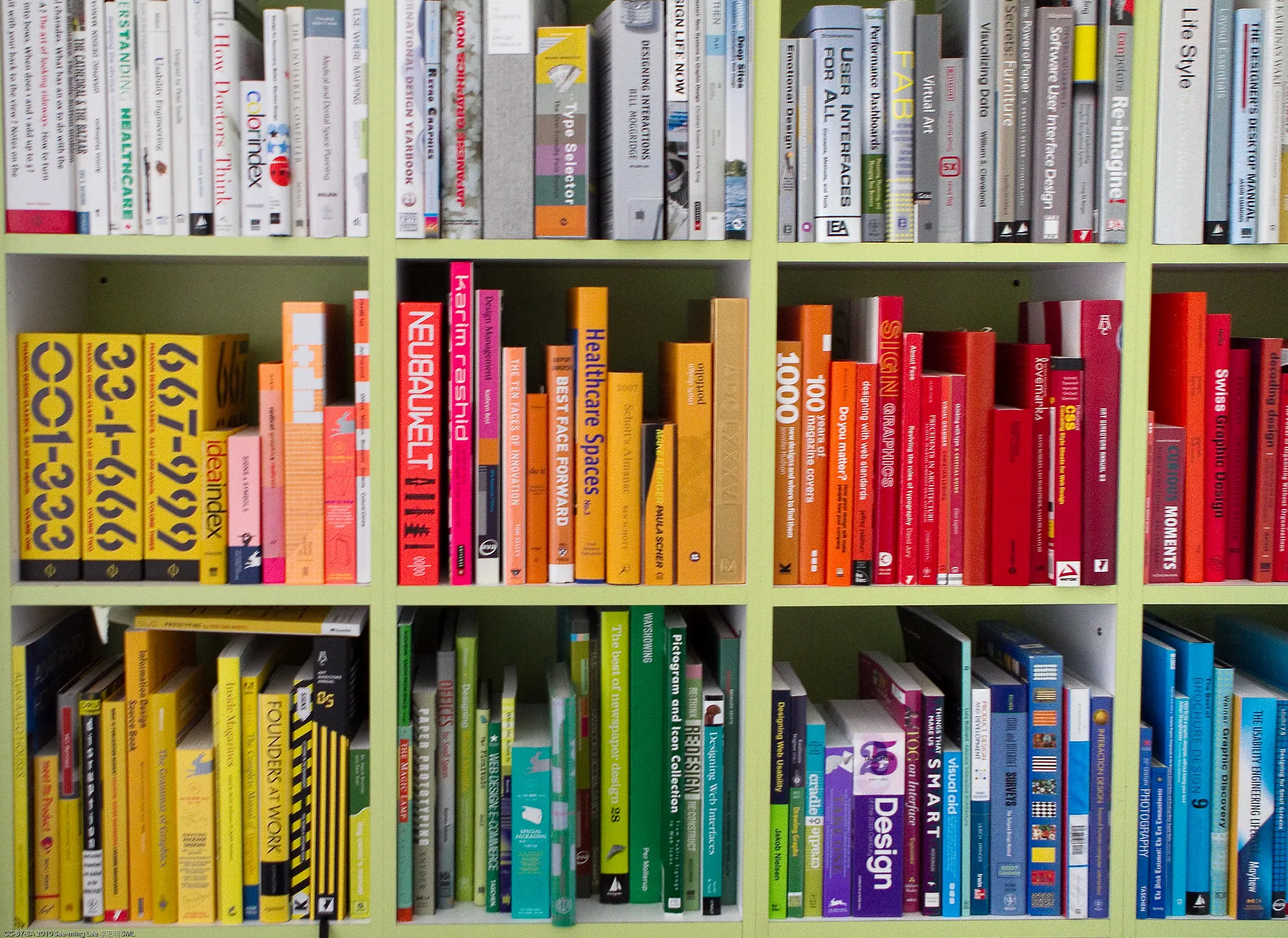 Books on design organised by colour
