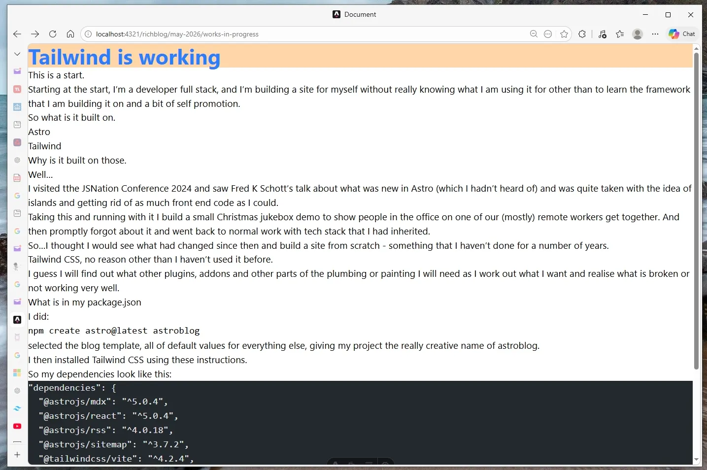 Screen shot of blog with no styling
